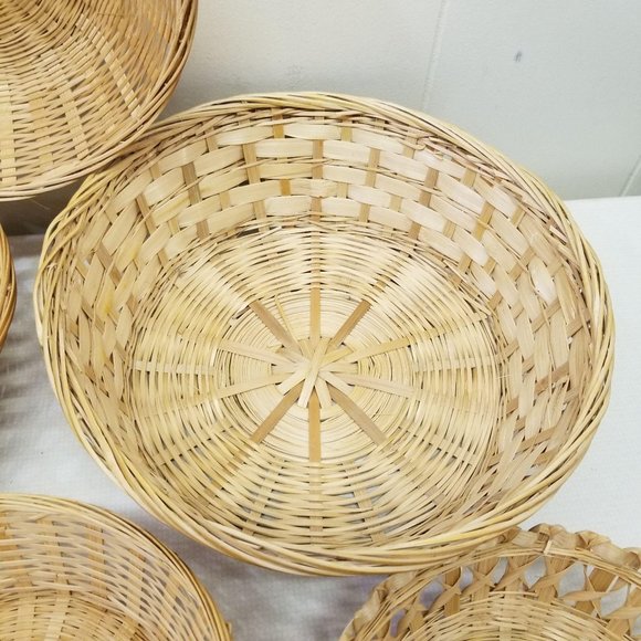 5 Wicker Rattan Baskets Wall Decor Country Boho Vt - Picture 4 of 7